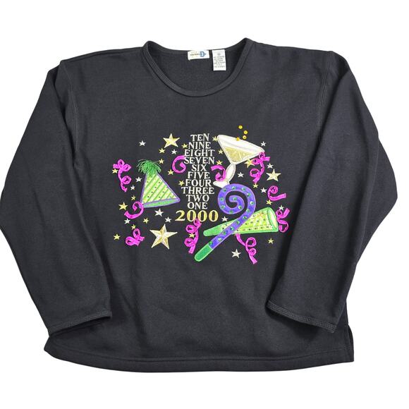 Vintage Y2K 2000 New Years Eve Sweater Women's Medium Fleece Embellished Party - Picture 1 of 7